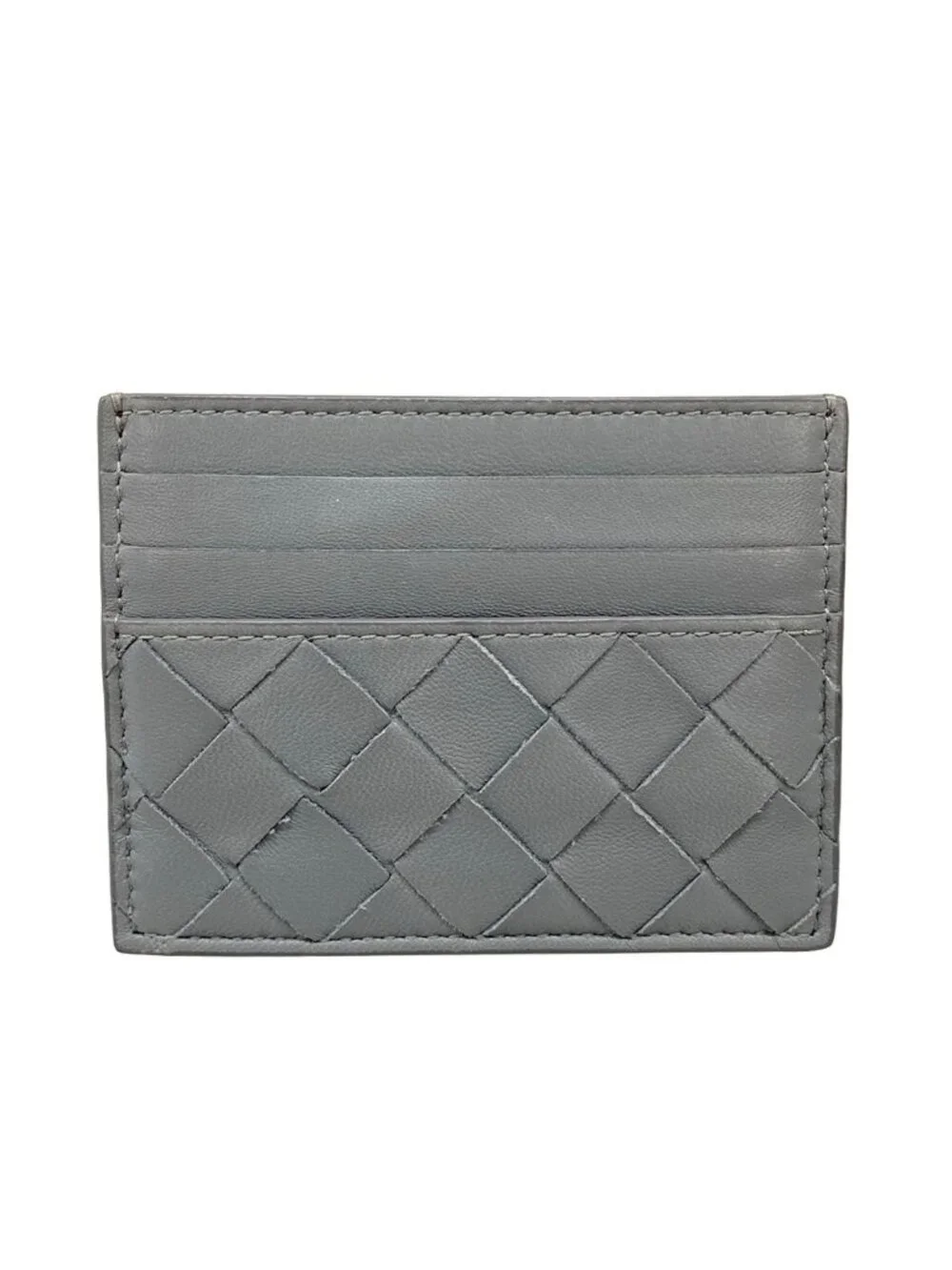 Bottega Veneta Card Case Maxi Intrecciato Dark Gray Leather
